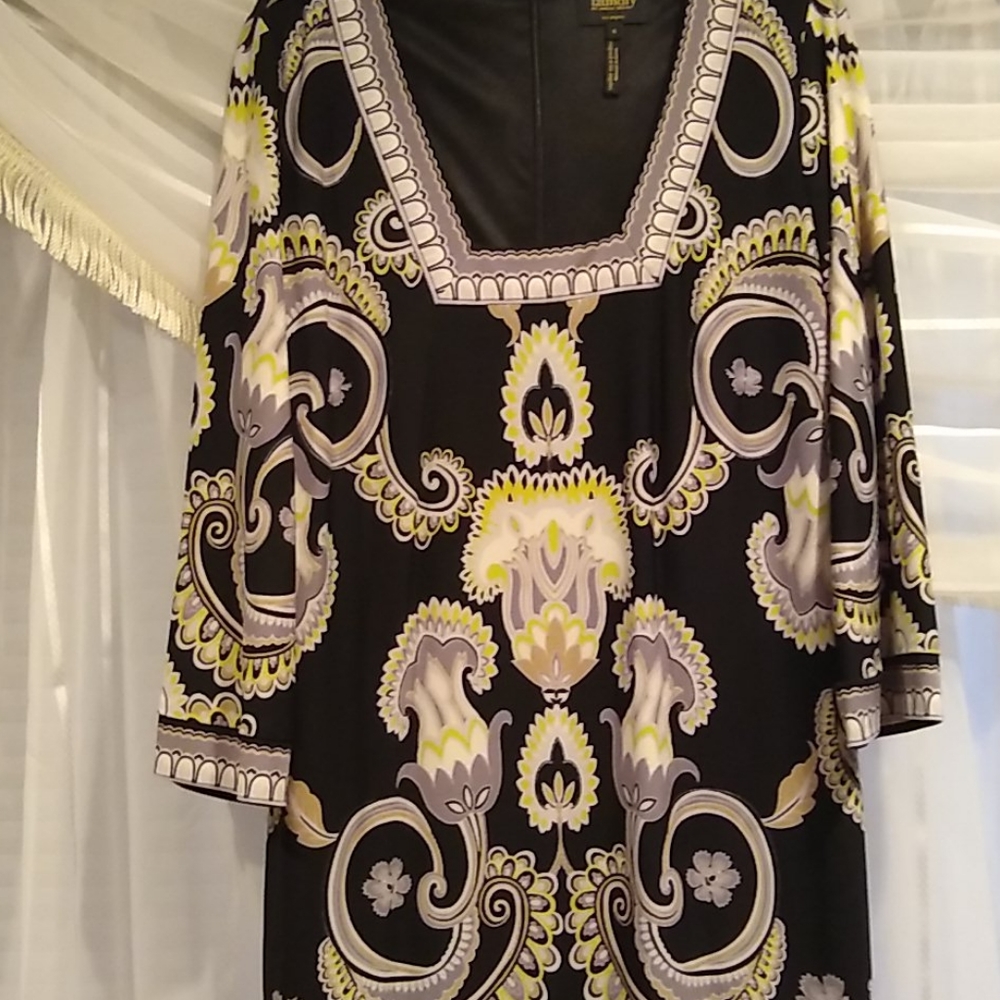 Laundry Black And Paisley dress bell sleeves, black Yellow Size 6 Lined